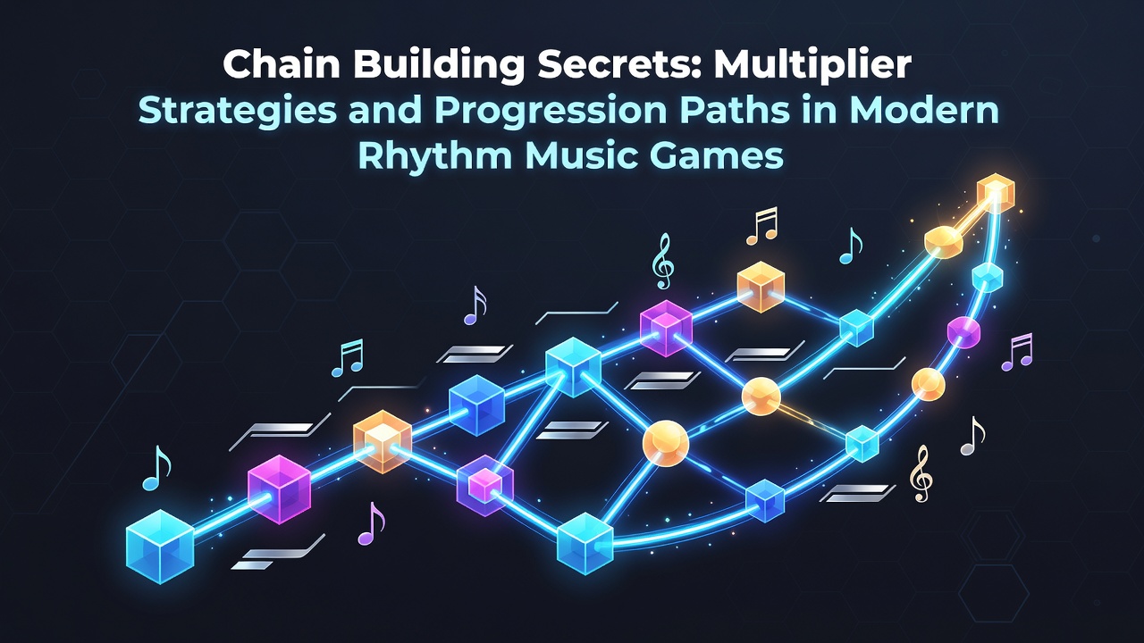 Rhythm game player executing a long chain combo on a controller with on-screen multiplier indicators glowing