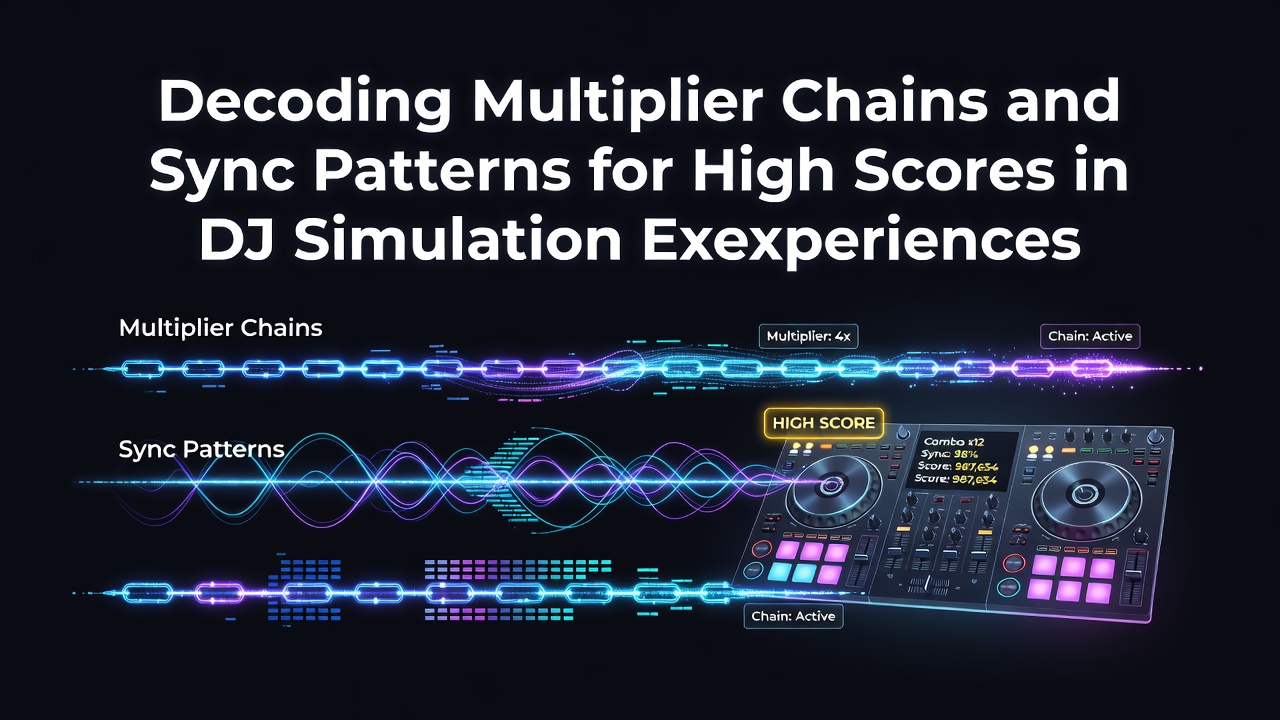 DJ simulation interface showing multiplier chain indicators and beat synchronization visuals during gameplay