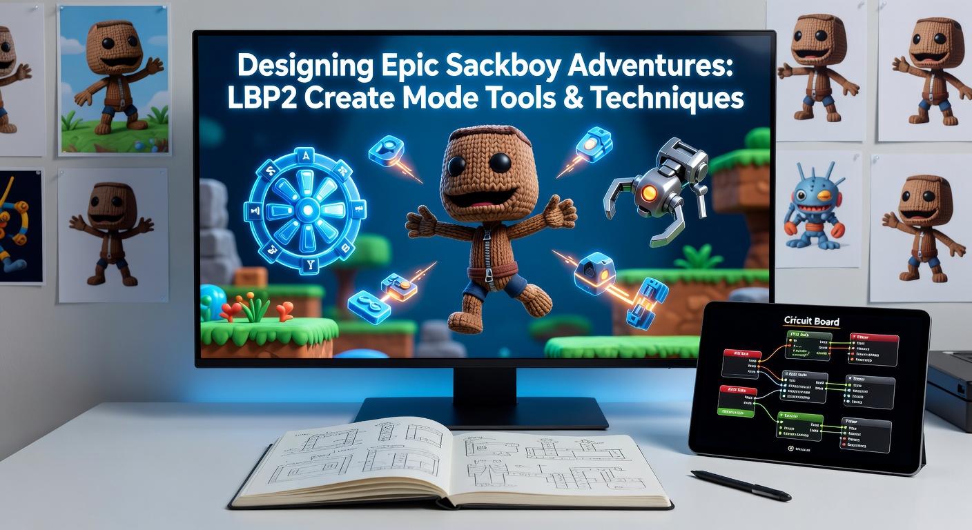 Close-up of a microchip logic circuit in LittleBigPlanet 2 Create Mode, with wires connecting gates and sensors for complex interactions