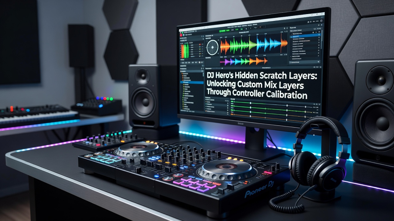 Close-up of DJ Hero gameplay screen displaying layered scratch effects and mix meter