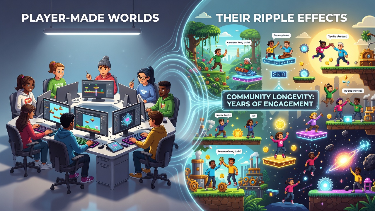 Players reviewing and rating user-generated platformer levels on a community leaderboard interface