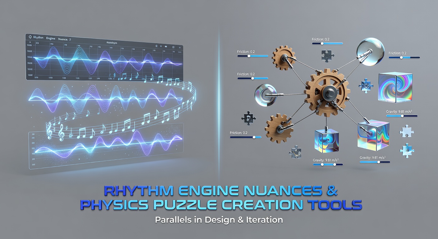 Side-by-side comparison of rhythm timing grids and physics constraint solvers in puzzle creation software