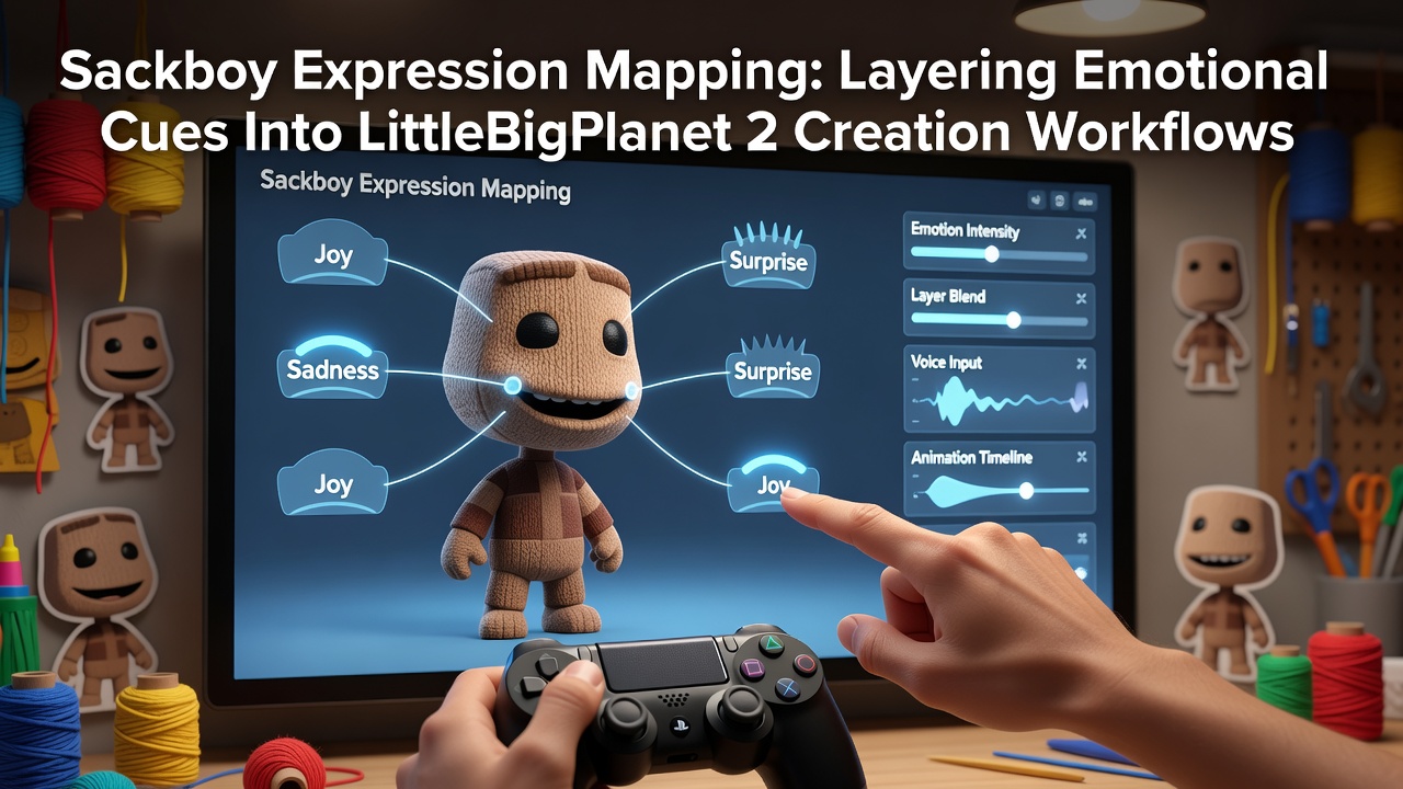 Sackboy character demonstrating various emotional expressions in LittleBigPlanet 2 create mode interface