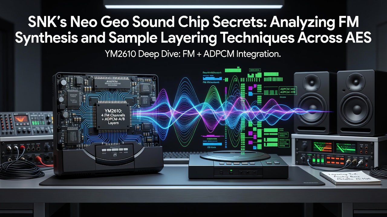 Waveform analysis display comparing FM-generated tones and ADPCM sample layers from a Neo Geo game soundtrack