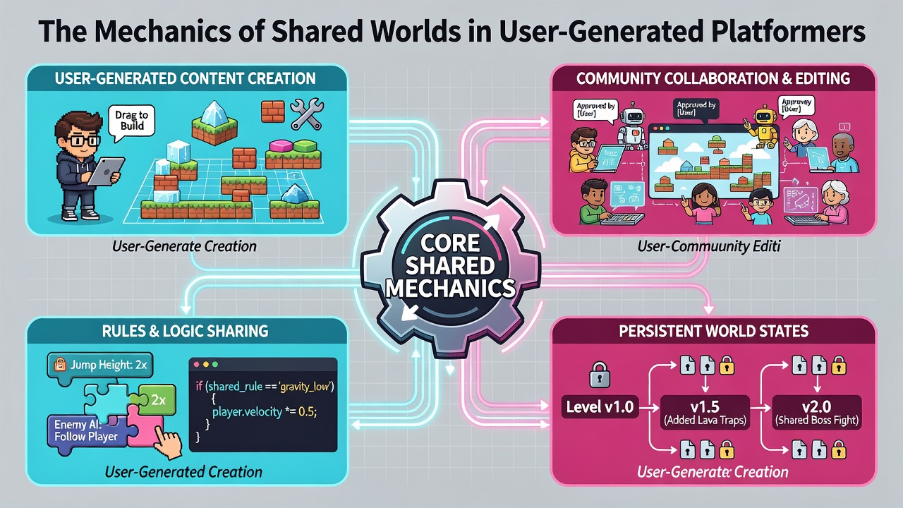 Screenshot of multiplayer session with user-generated platforms and real-time collaboration indicators
