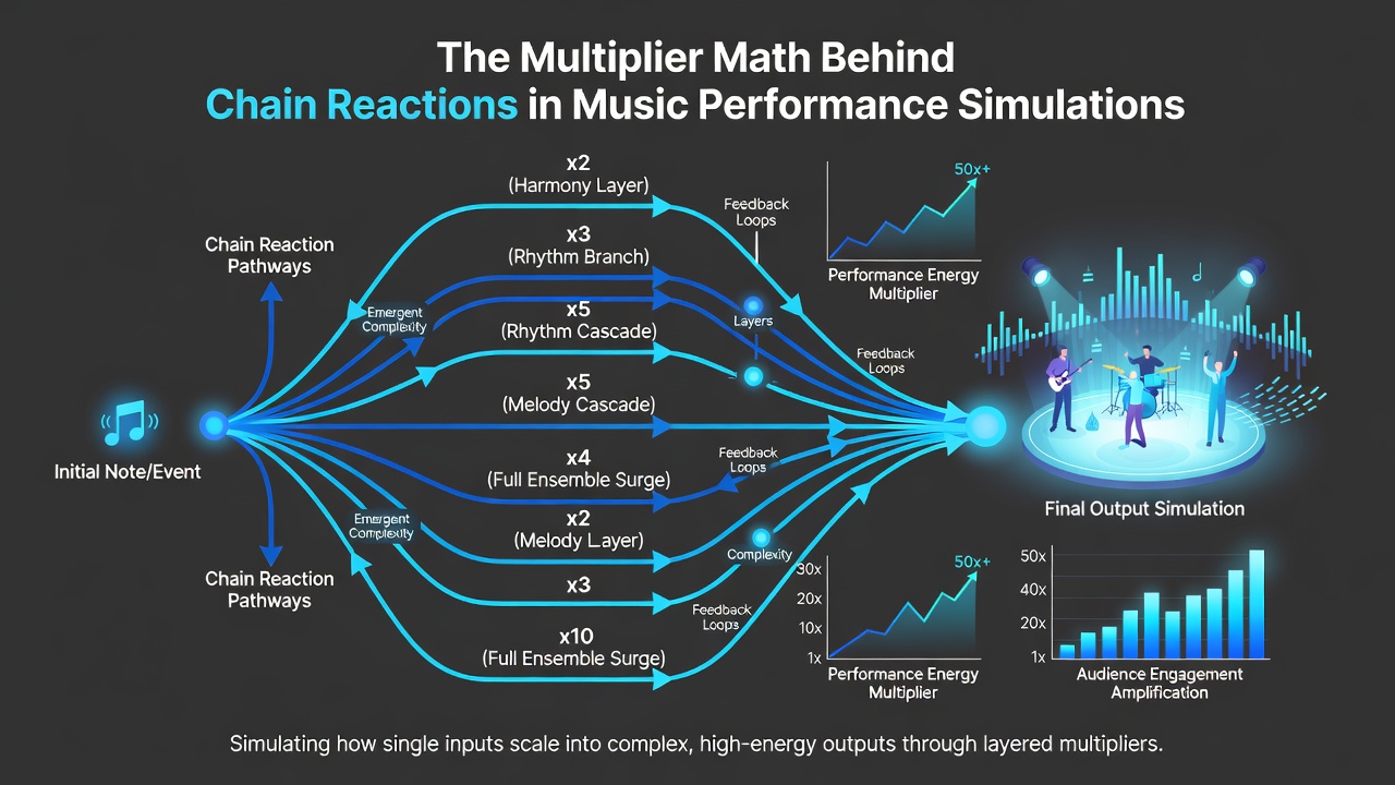 Flowchart showing chain reaction triggers and sequence dependencies within music performance simulation models