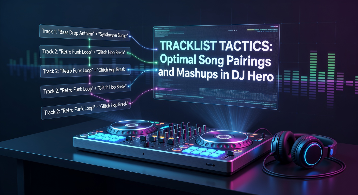 DJ Hero turntable controller in action during a high-energy mashup session, with glowing tracks and score multipliers building on screen